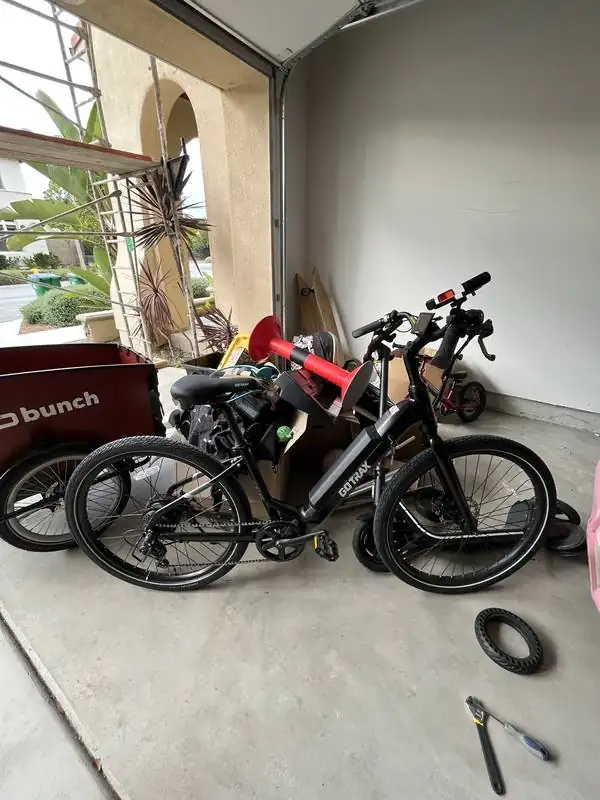 E-bike assembly in garage