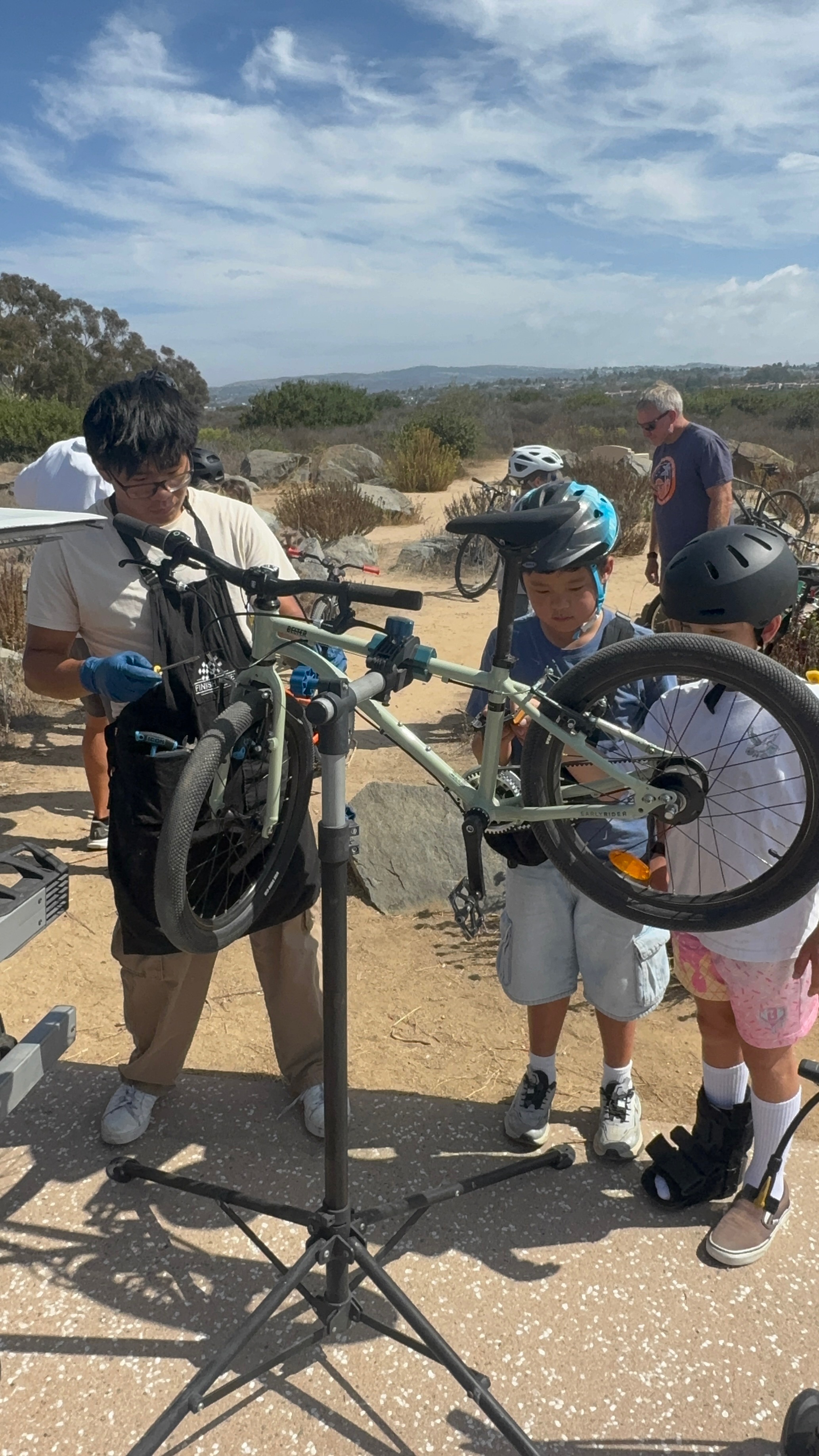 A last bike check at an overlook along the Back Bay trail